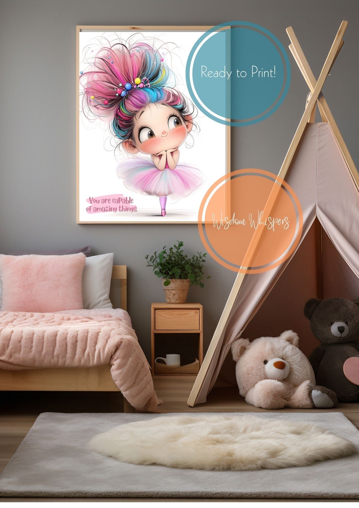 Graceful Ballerina Wall Prints – Empowering Digital Art for Kids