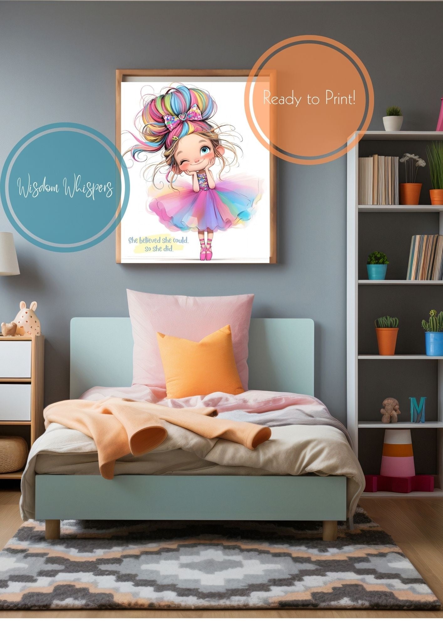 Graceful Ballerina Wall Prints – Empowering Digital Art for Kids