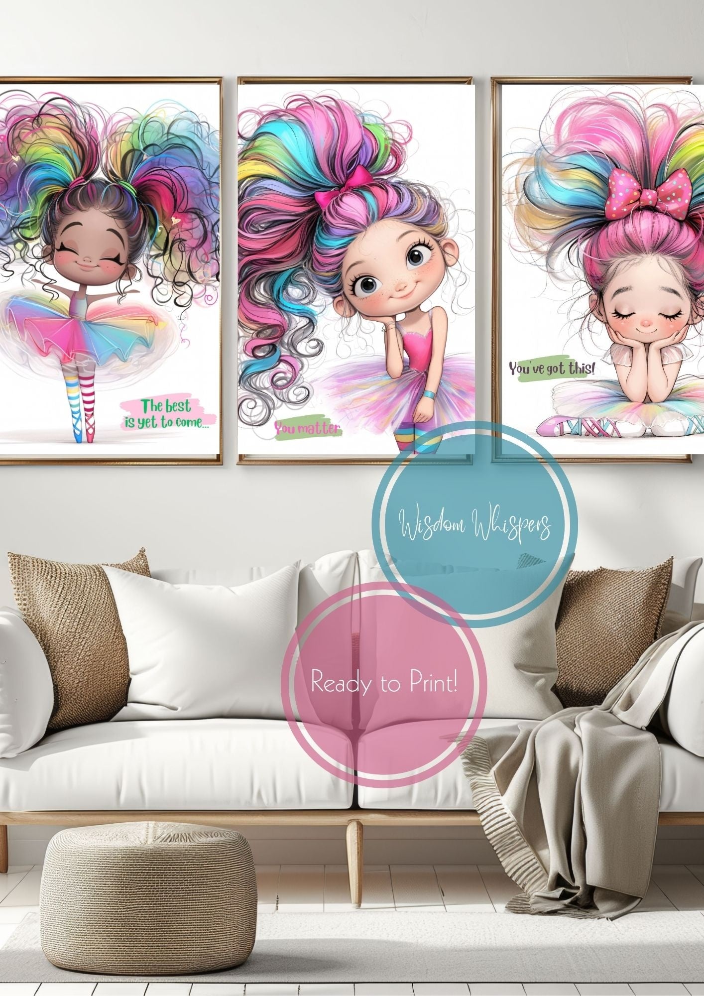 Graceful Ballerina Wall Prints – Empowering Digital Art for Kids