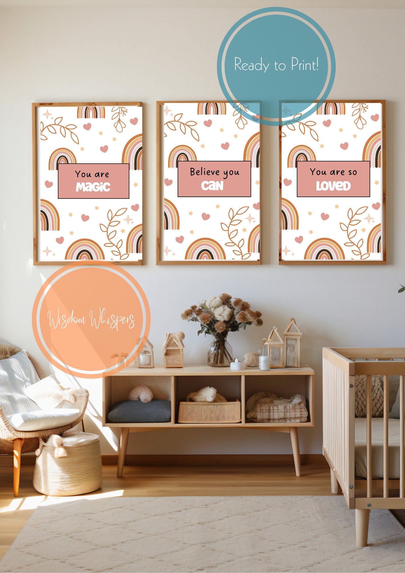 Boho Wall Art for Children – Printable Affirmation Set to Calm & Empower Young Minds