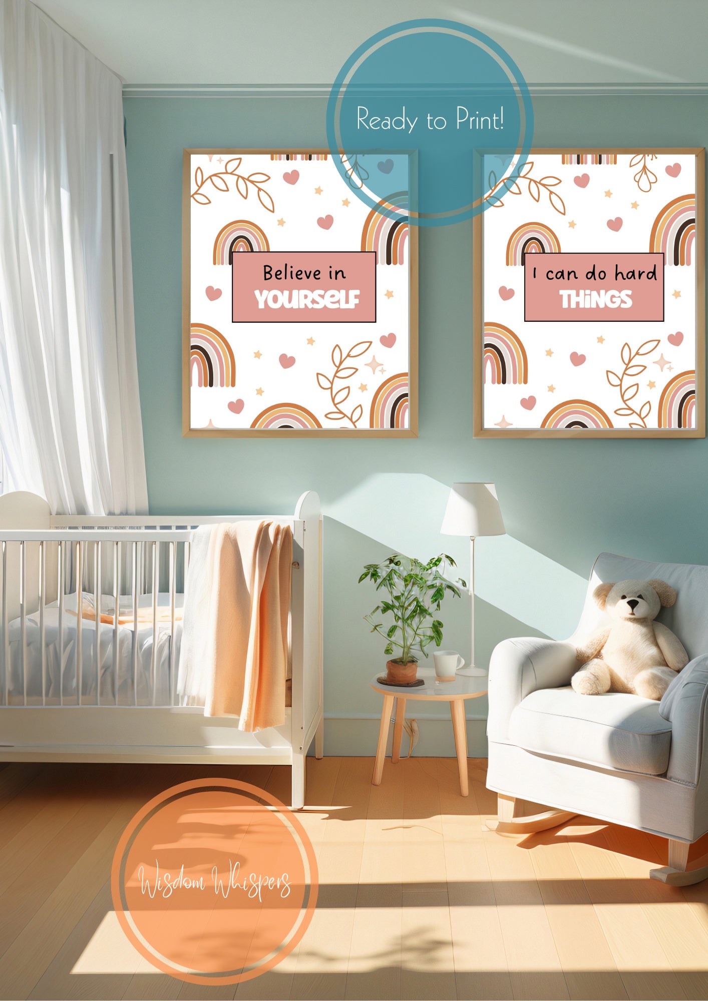Boho Wall Art for Children – Printable Affirmation Set to Calm & Empower Young Minds