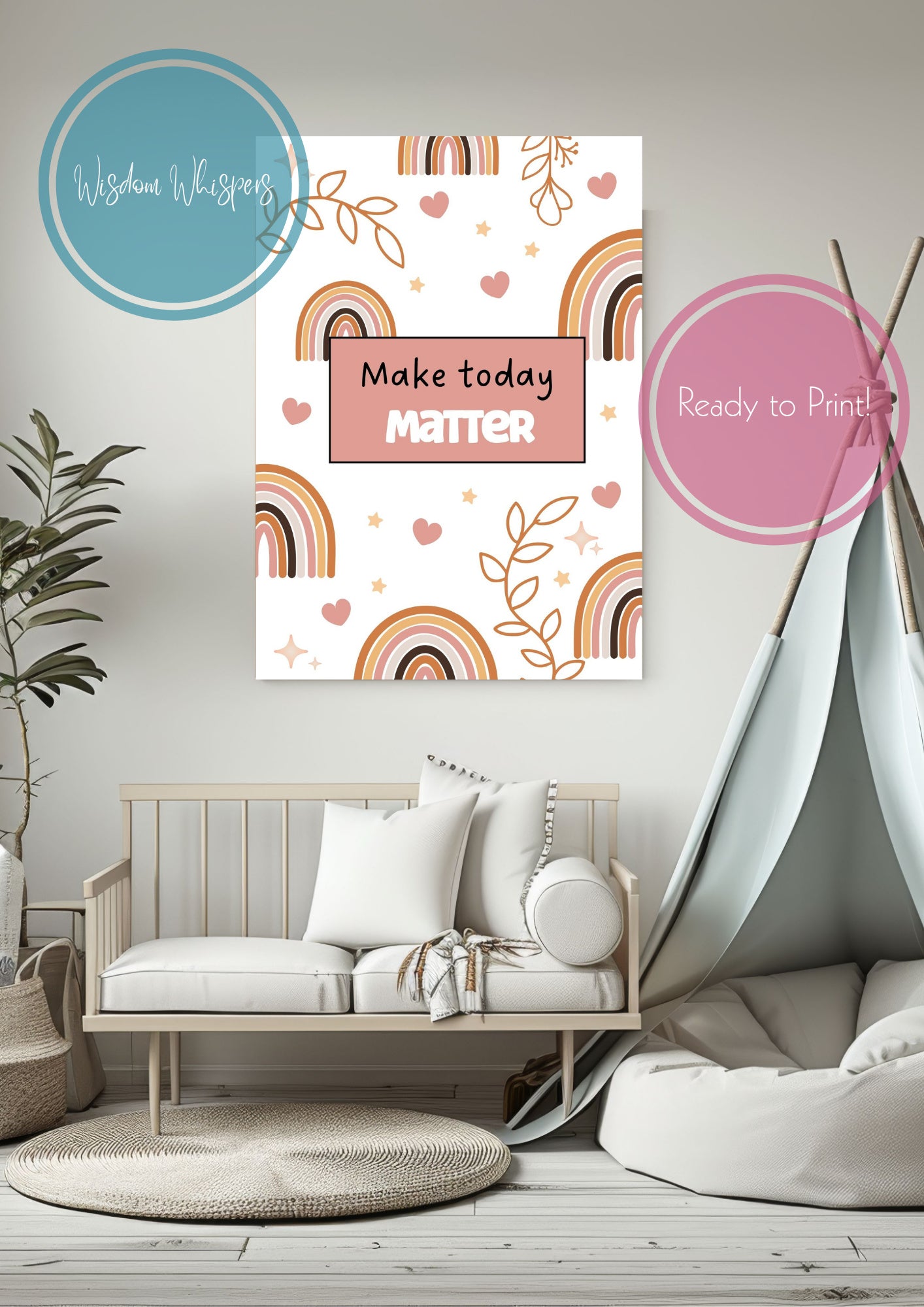 Boho Wall Art for Children – Printable Affirmation Set to Calm & Empower Young Minds