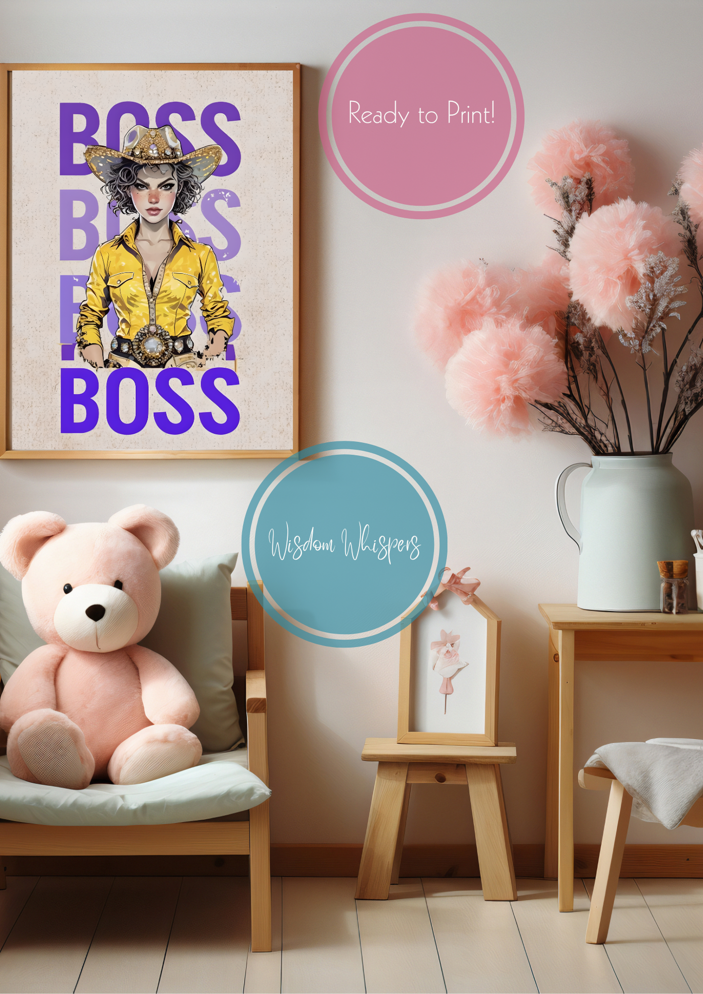 🐎 Boss Cowgirl Digital Print – Empowering Poster for Kids – 1 Cowgirl Affirmation Poster in Bold, Vibrant Colour