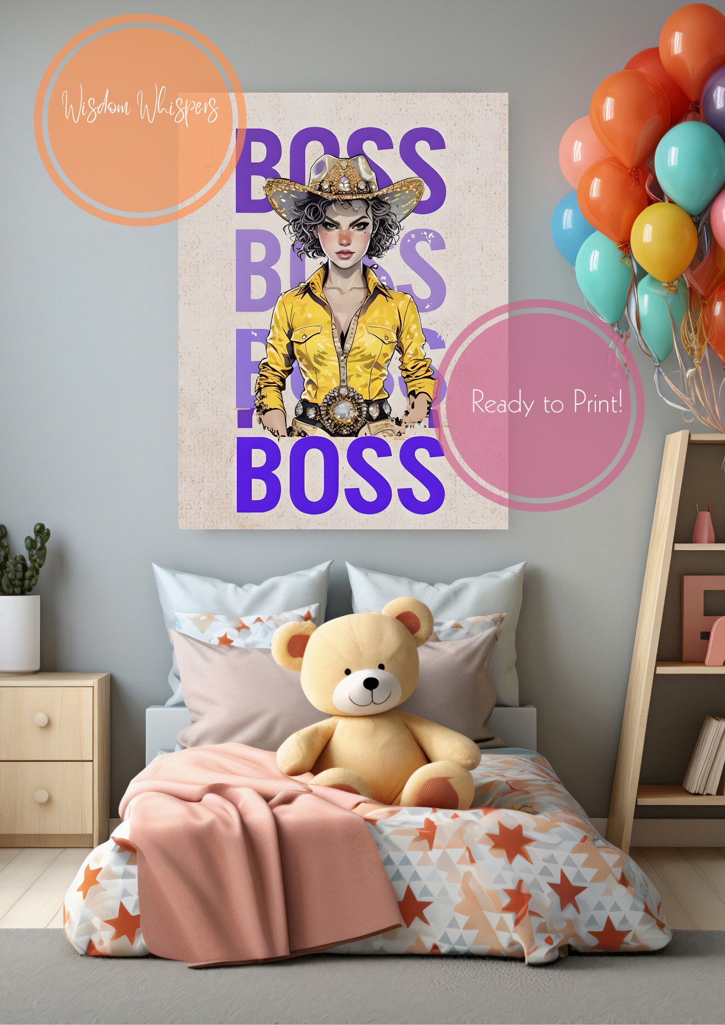 🐎 Boss Cowgirl Digital Print – Empowering Poster for Kids – 1 Cowgirl Affirmation Poster in Bold, Vibrant Colour