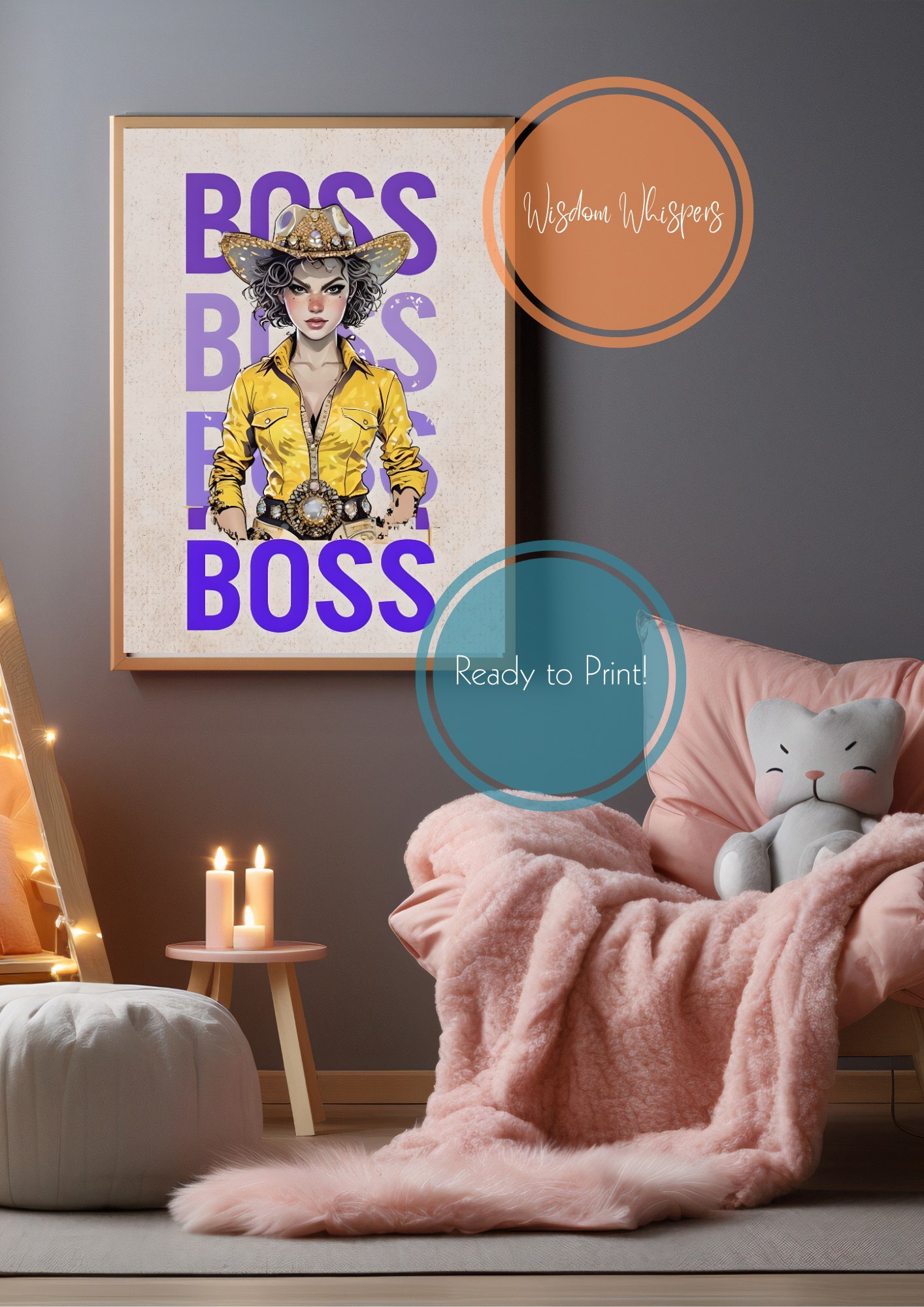 🐎 Boss Cowgirl Digital Print – Empowering Poster for Kids – 1 Cowgirl Affirmation Poster in Bold, Vibrant Colour