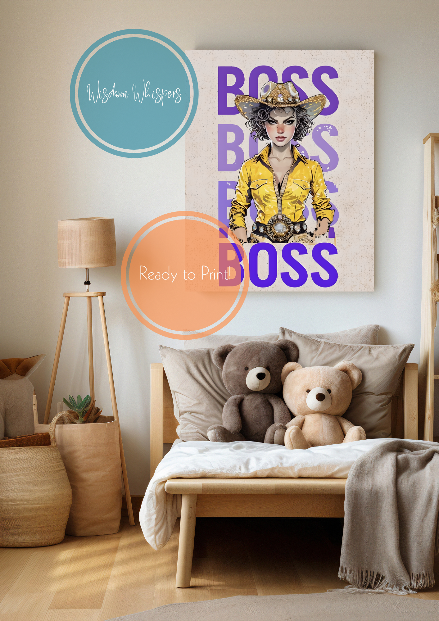 🐎 Boss Cowgirl Digital Print – Empowering Poster for Kids – 1 Cowgirl Affirmation Poster in Bold, Vibrant Colour