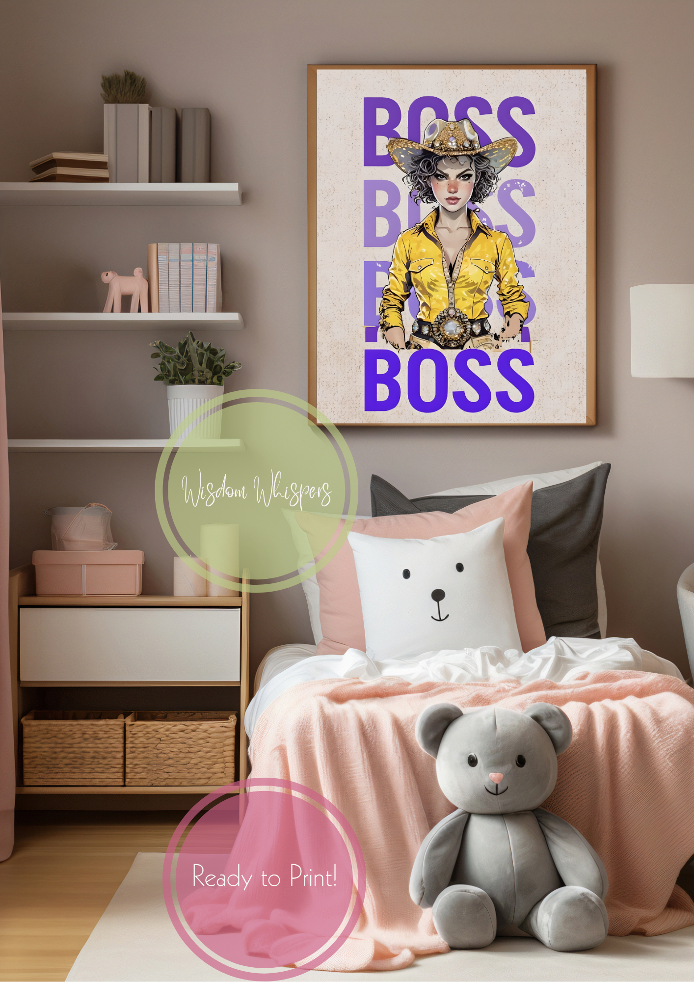 🐎 Boss Cowgirl Digital Print – Empowering Poster for Kids – 1 Cowgirl Affirmation Poster in Bold, Vibrant Colour