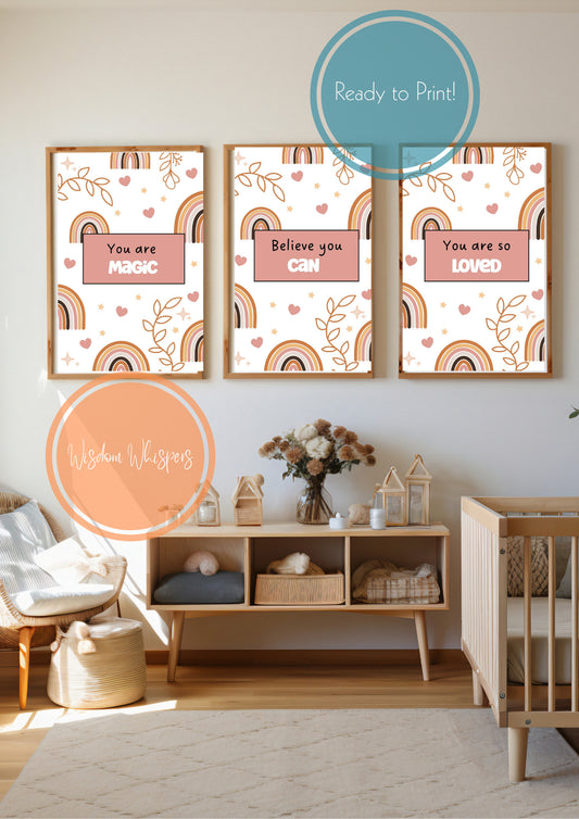 Boho Wall Art for Children – Printable Affirmation Set to Calm & Empower Young Minds