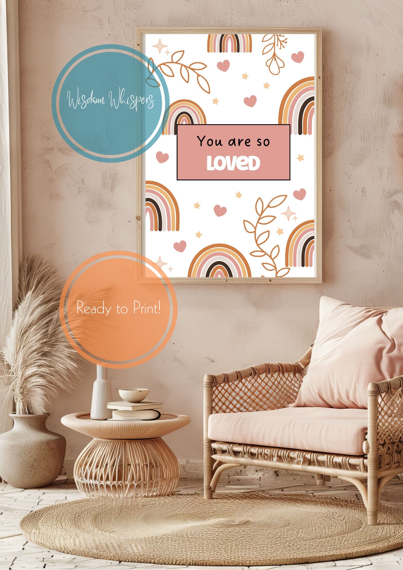 Boho Wall Art for Children – Printable Affirmation Set to Calm & Empower Young Minds