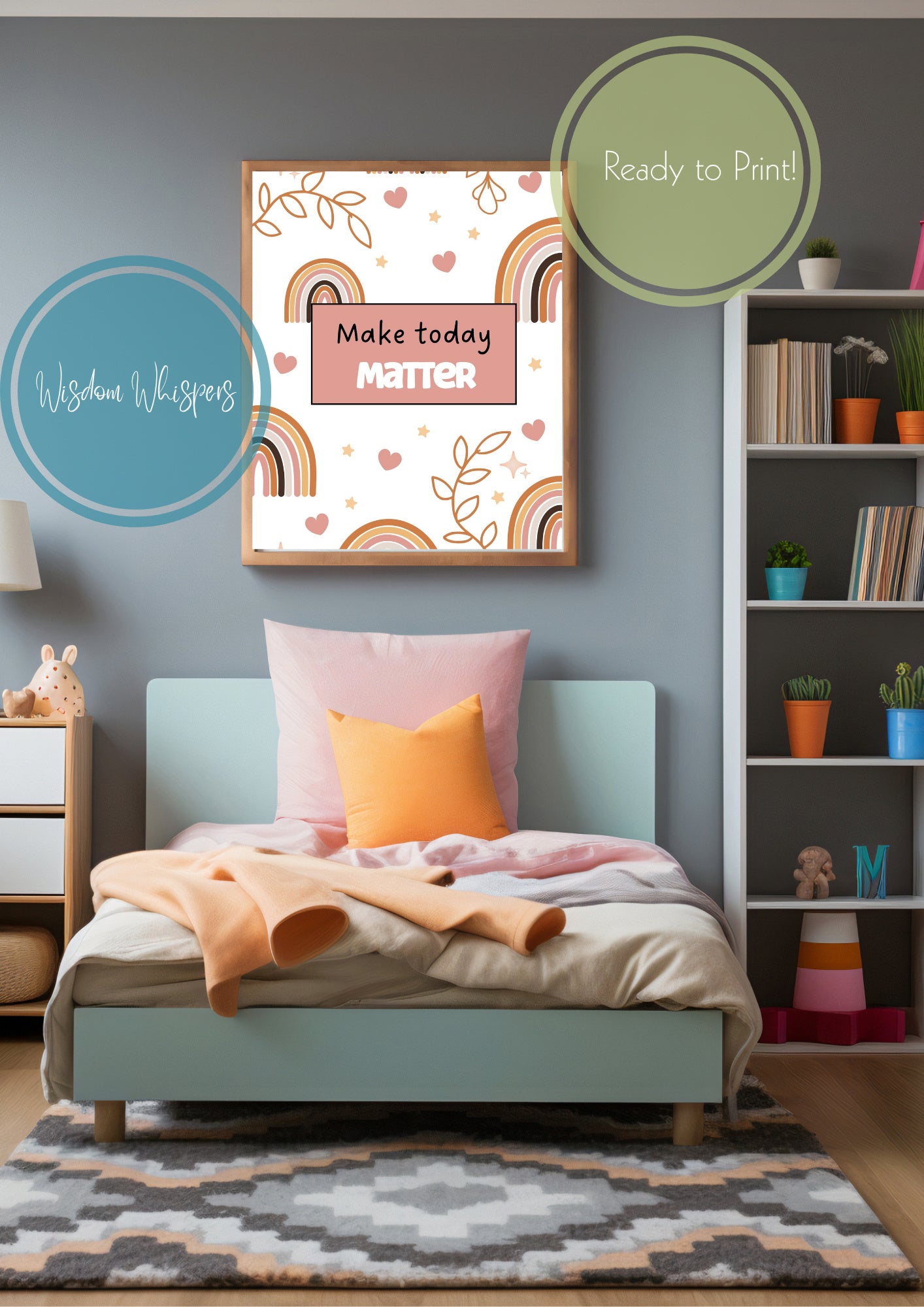 Boho Wall Art for Children – Printable Affirmation Set to Calm & Empower Young Minds