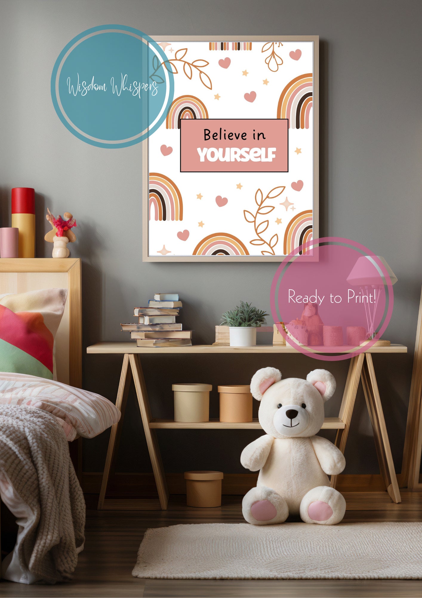 Boho Wall Art for Children – Printable Affirmation Set to Calm & Empower Young Minds